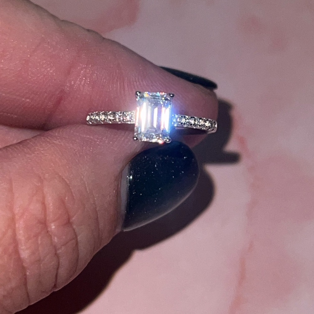 Classic Emerald-Cut White Stone Pavé Band Ring